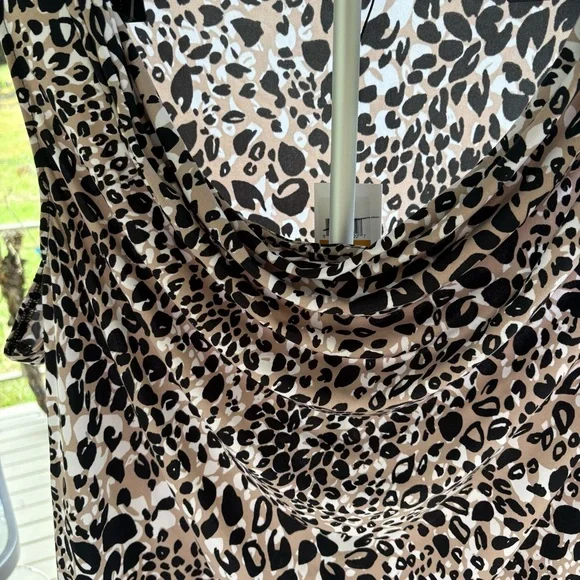 Calvin Klein Leopard Print Blouse - Black, Brown, White - Picture 2 of 3
